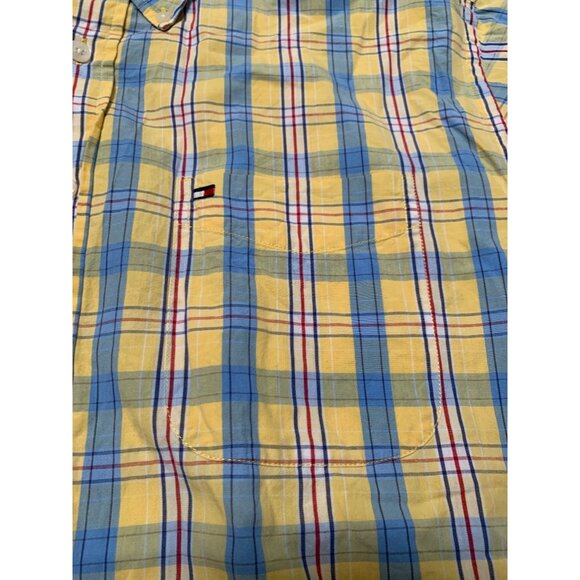 Tommy Hilfiger Men’s M Button-down Short Sleeve Yellow Blue Red Plaid Pigment Di - Picture 3 of 6